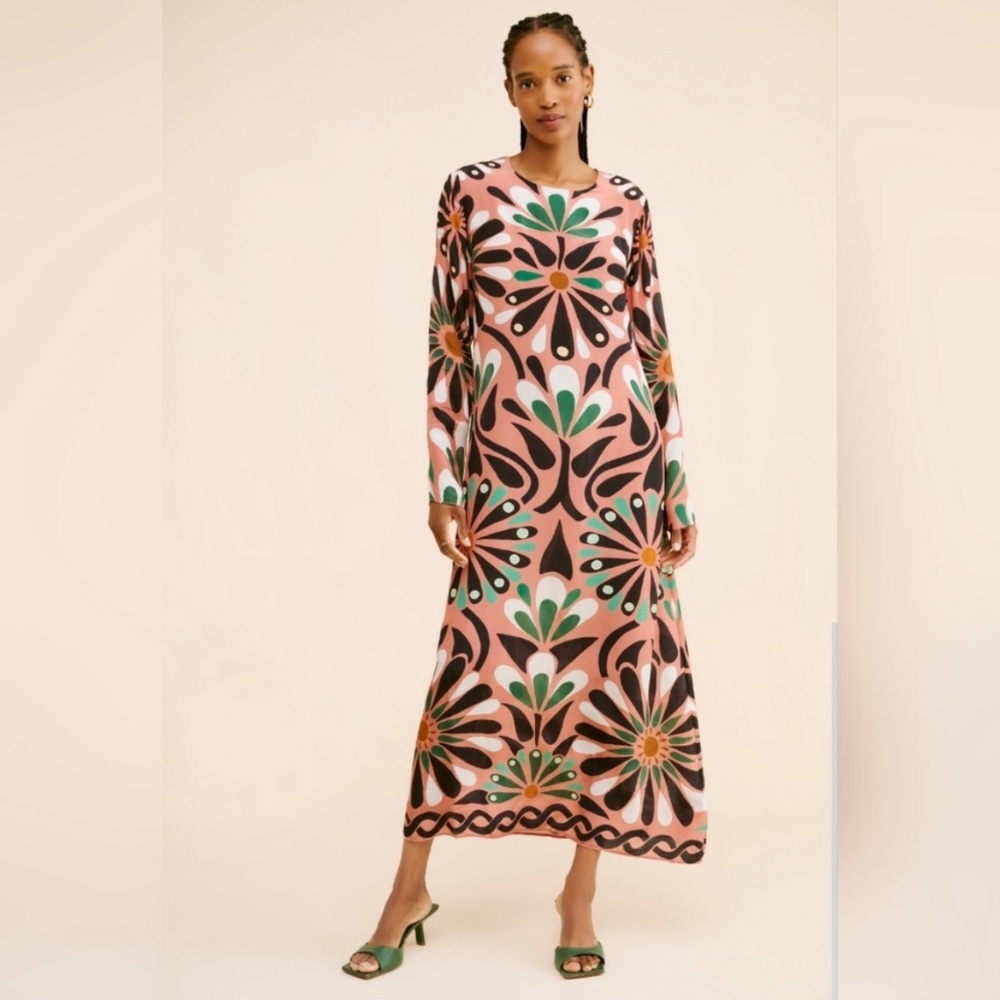 Farm Rio XS Ainika Flowers Long Sleeve Maxi Dress